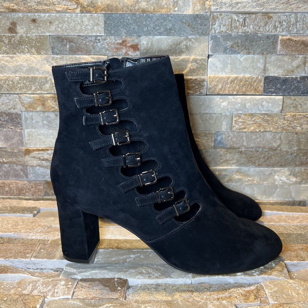 David Tate Black Leather Suede Buckle Boots Women's Size 10